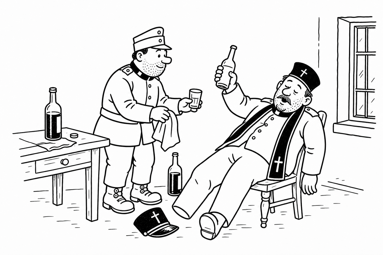 Ilustrace ke kapitole Švejk vojenským sluhou u polního kuráta