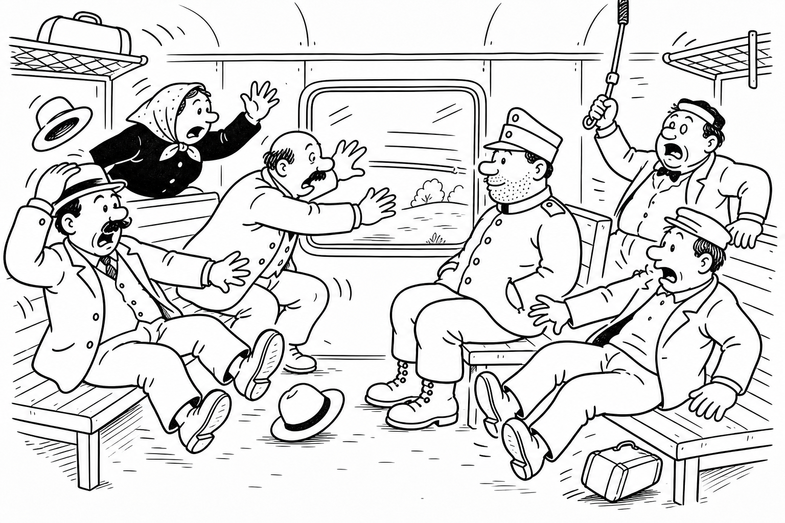 Ilustrace ke kapitole Švejkovy nehody ve vlaku